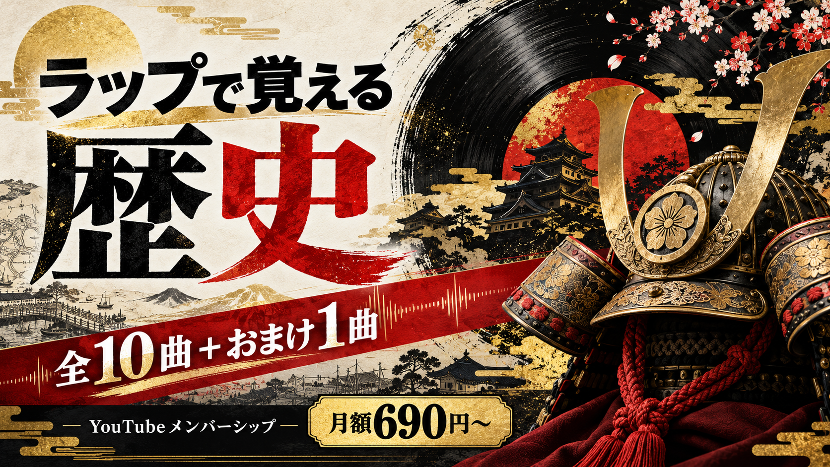 ラップで覚える歴史。全10曲＋おまけ1曲、月額690円〜